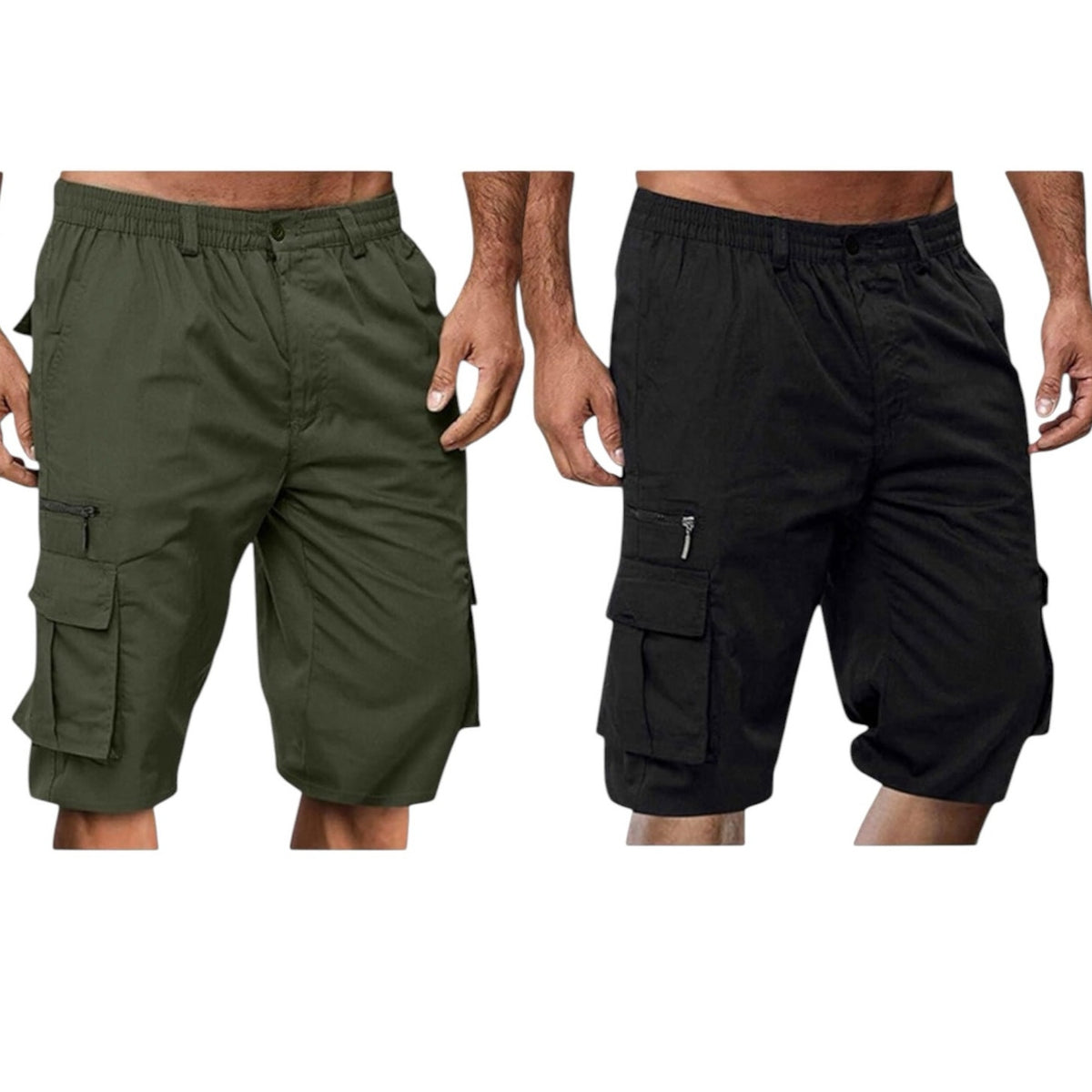 NWT ~ 2 Pairs Men's Olive Green & Black Lightweight Cargo Hiking Shorts ~ 3X