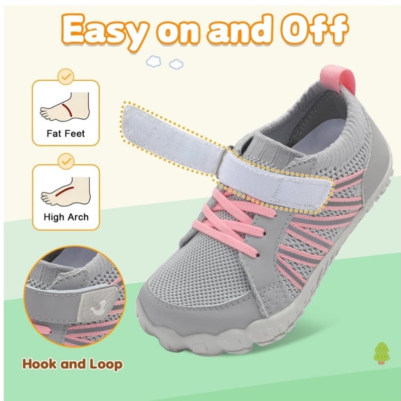 BRAND NEW ~ Kids Gray & Pink Wide Knit Anti-Slip Sneakers Shoes ~ Size 12
