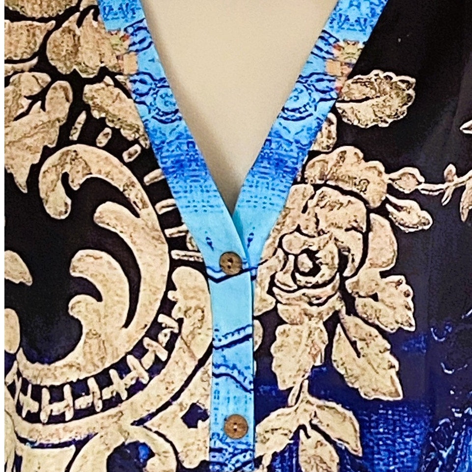NWT ~ NORACORA Bohemian Bright Blue Paisley Boho Swimsuit Coverup ~ Size XS