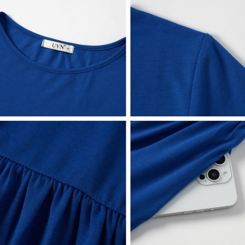 NWT ~ Blue Summer Short Sleeve Casual Crewneck Long Maxi Dress with Pockets ~ SM
