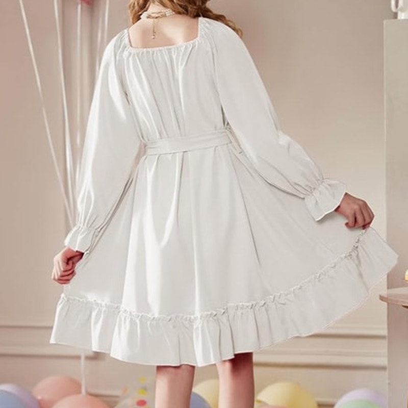 NWT ~ Bohemian White Stretchy Neckline Long Sleeve Boho Prairie Dress ~ Size 4