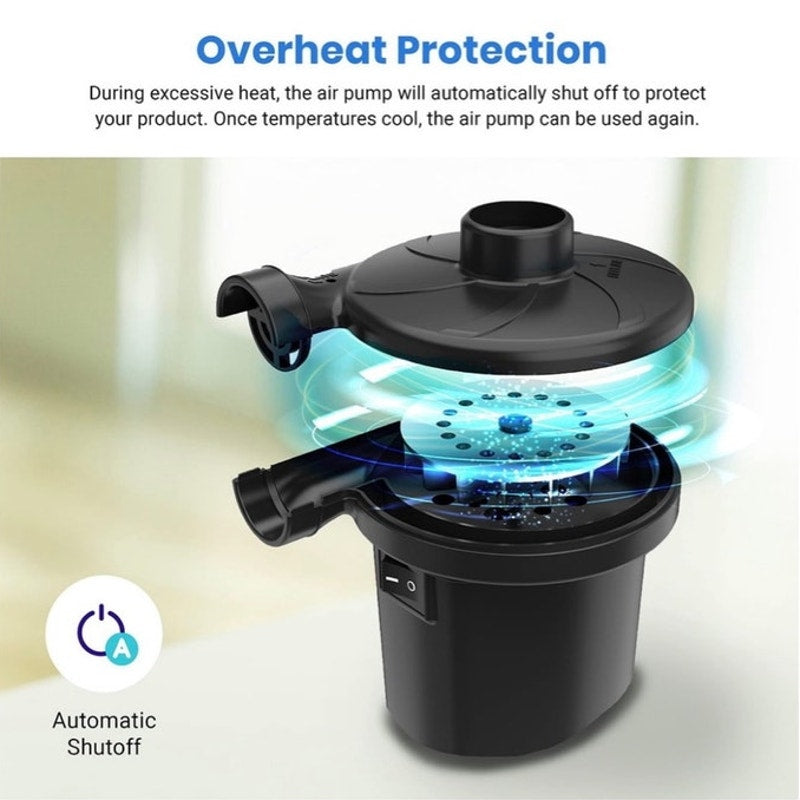 BRAND NEW ~ Quick Electric Black Portable Air Pump Inflator Deflator & 3 Nozzles
