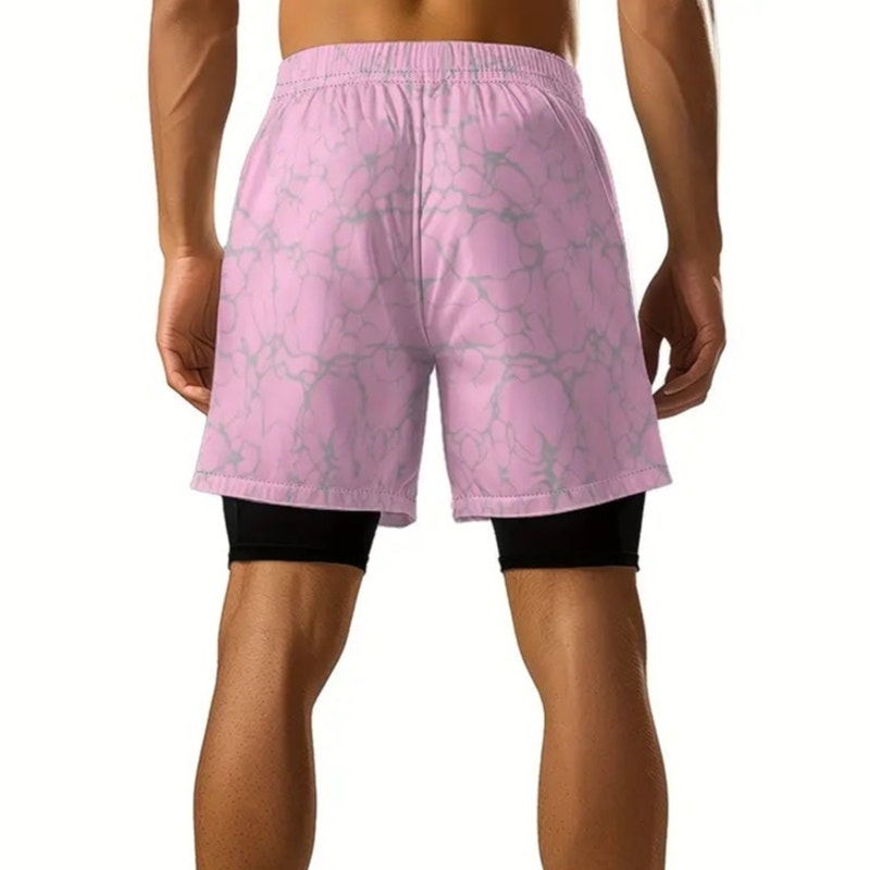 NWT ~ Men's Pink & Gray 2-in-1 Shorts And Quick Drying Swimming Trunks ~ SMALL