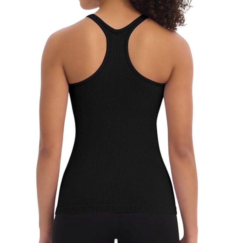 NWT ~ Women's Black Ribbed Racerback Tank Top & Built In Bra ~ Ladies Plus XXL