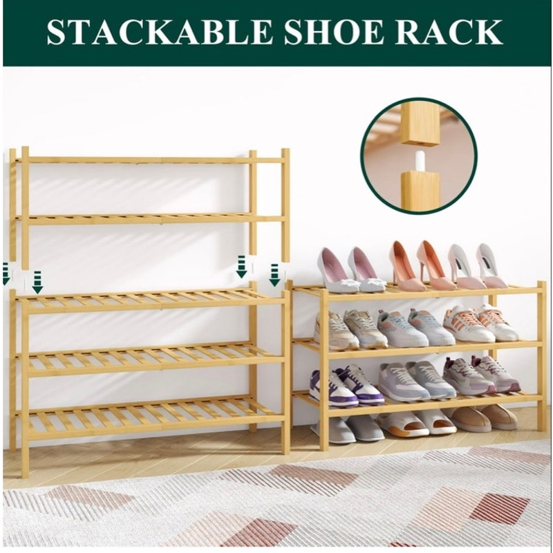 BRAND NEW ~ Natural Bamboo Wood 3-Tier Shoe Rack Shoe Storage Organizer