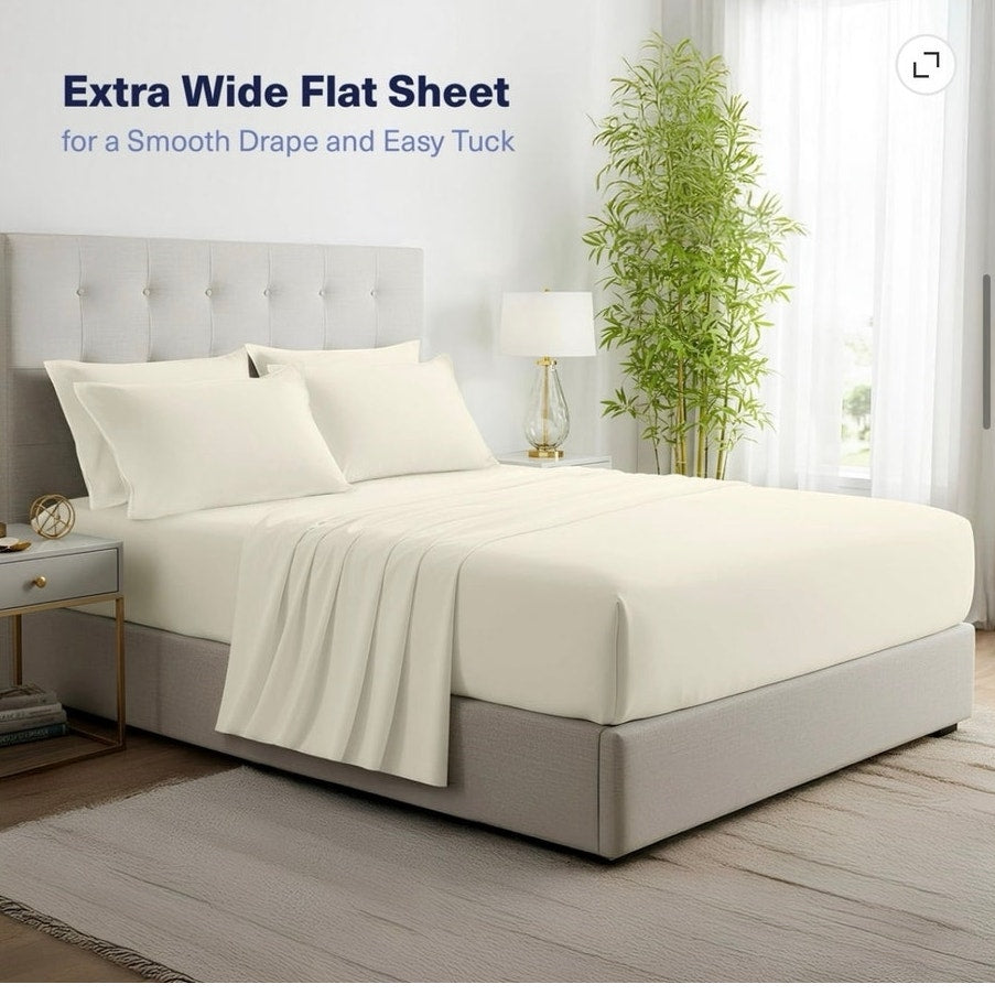 BRAND NEW ~ Buttercream QUEEN 4pc Organic Bamboo Viscose Cooling Bed Sheets Set