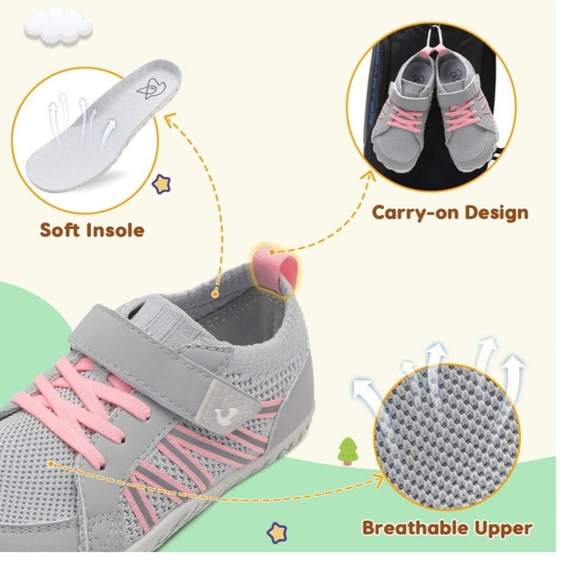 BRAND NEW ~ Kids Gray & Pink Wide Knit Anti-Slip Sneakers Shoes ~ Size 12