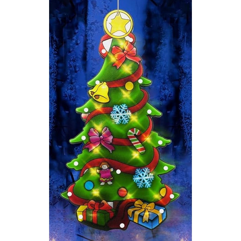 NWT ~ Set/ 3 Large 18" Santa Claus & Tree Shaped Festive Christmas Window Lights