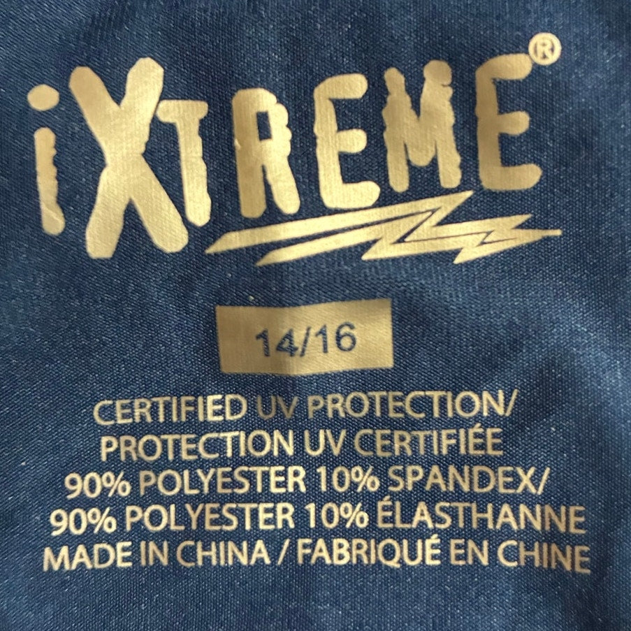 NWT ~ Children's Blue UV Protection Logo Graphic Long Sleeve Swim Top ~ 14/16