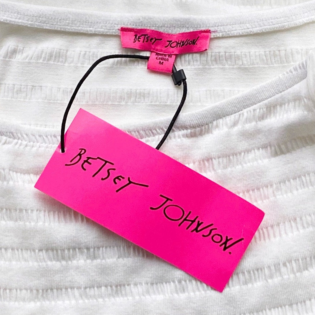 NWT ~ BETSEY JOHNSON Optic White Smocked Sleeve Bodycon Dress ~ Women's MEDIUM