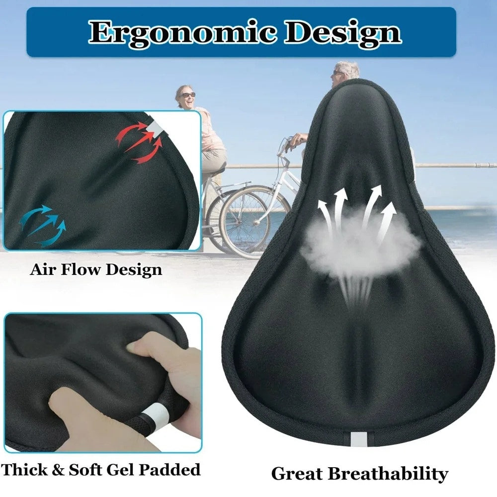 BRAND NEW ~ Black 2-in-1 Bike Seat Gel Padded Comfort Bicycle Cushion Cover