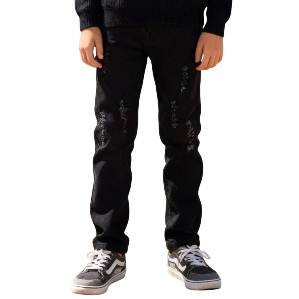 NWT ~ Boys Distressed Black Cotton Denim Jeans ~ Youth Size 10 Years
