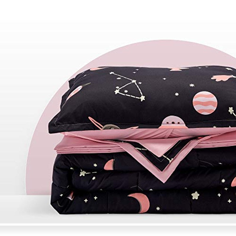 BRAND NEW ~ 3pc Kids Pink & Black Galaxy Bedding Comforter Set ~ FULL/QUEEN