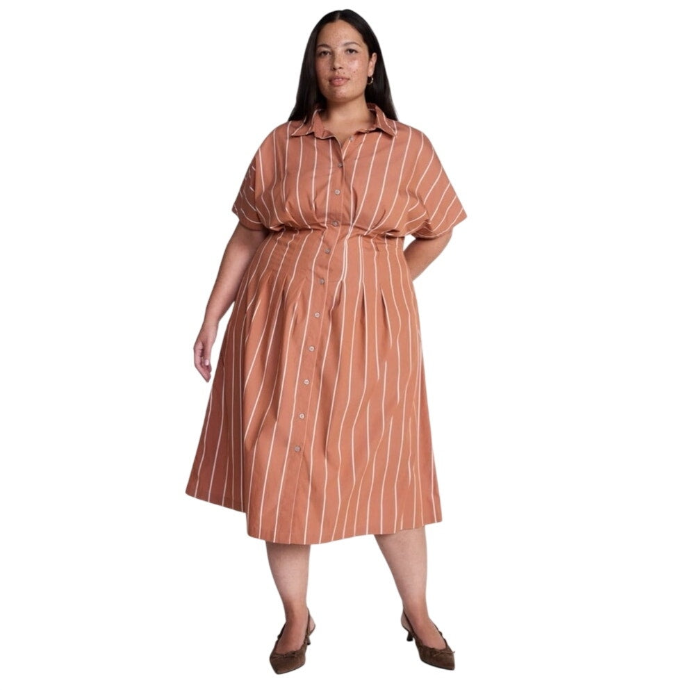 NWT ~ Wide Channel Stripe Copper Pipe Plus Size Fit Flare Cotton Midi Dress ~ 2X