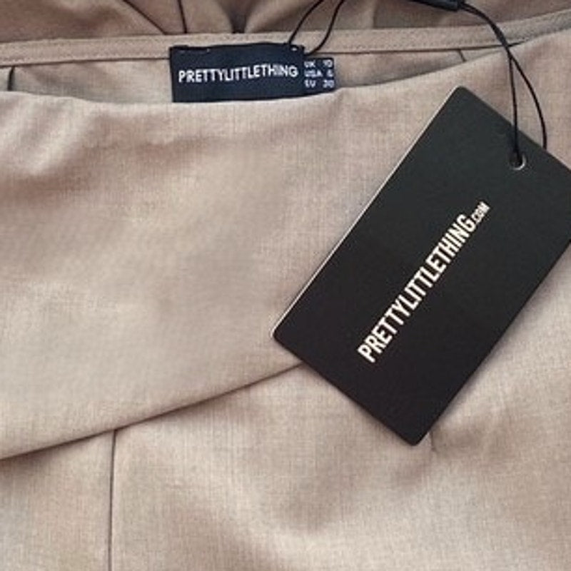 NWT ~ PRETTY LITTLE THING Tan Mushroom Fold Wide Leg Split Hem Trousers Pants ~6