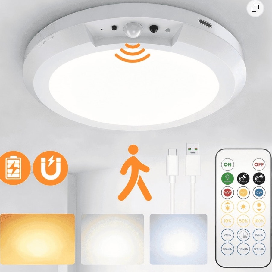 BRAND NEW Rechargeable Wireless Motion Sensor 7" Ceiling Light & Remote Control.