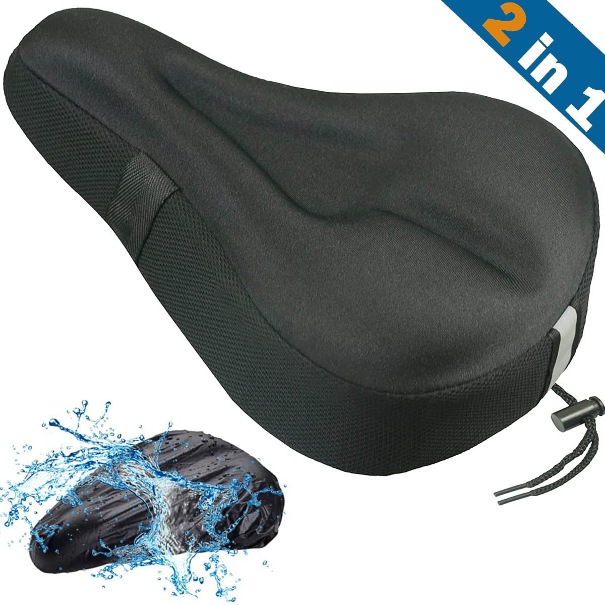 BRAND NEW ~ Black 2-in-1 Bike Seat Gel Padded Comfort Bicycle Cushion Cover