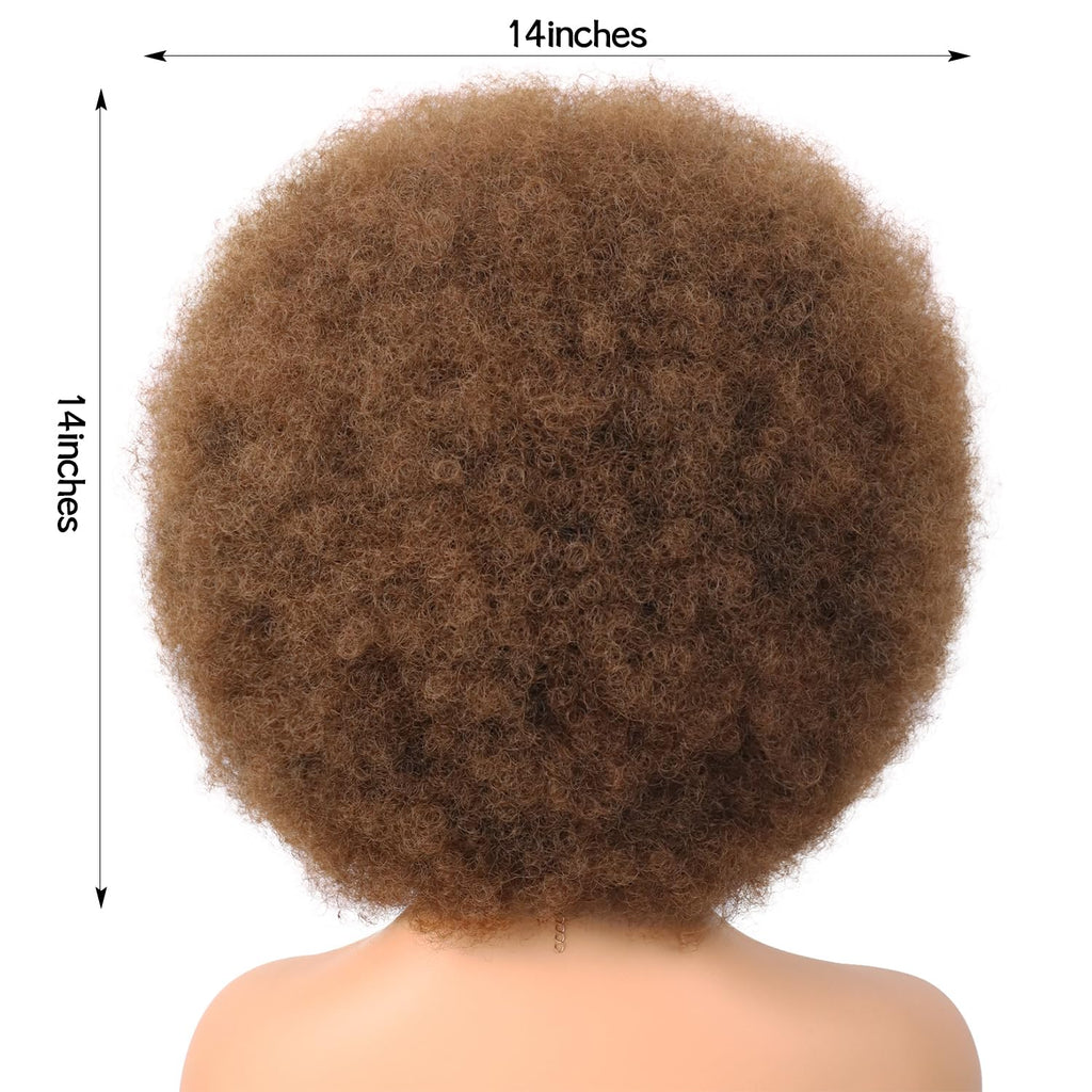 BRAND NEW ~ Retro 70's Disco Brown Realistic Looking Curly Afro Wig & Wig Cap