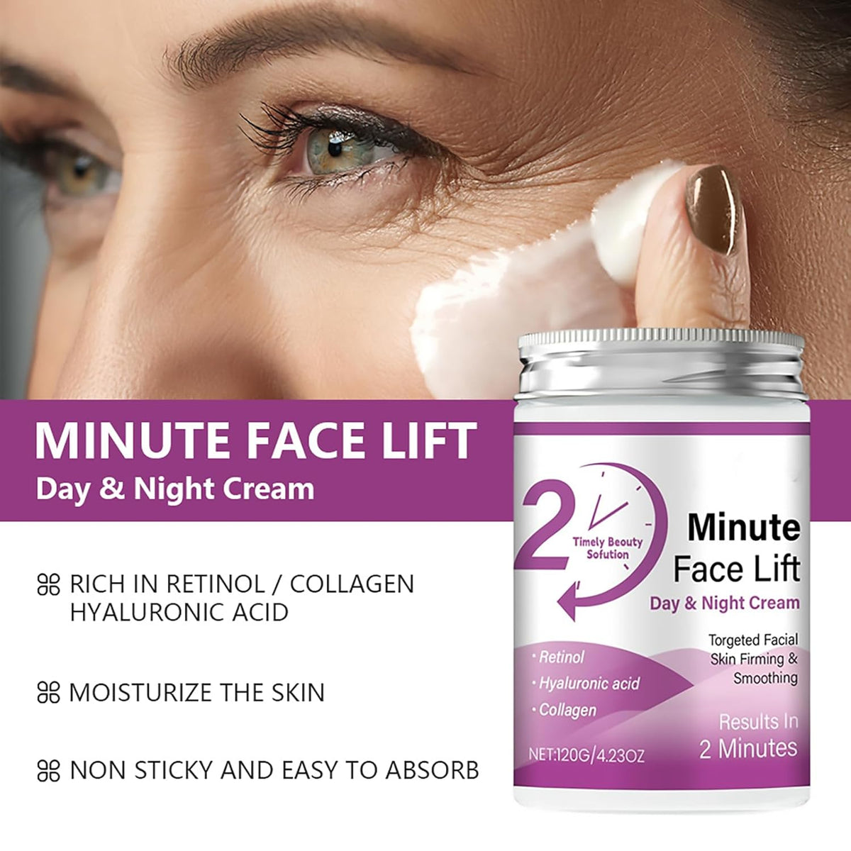 BRAND NEW ~ NWT ~ 2 Minute Face Lift Day & Night Cream ~ Retinol & Collagen