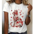 BRAND NEW ~ Women's Pink & Red Roses & Hearts Cat Summer T-Shirt Top ~ M ~ NWT