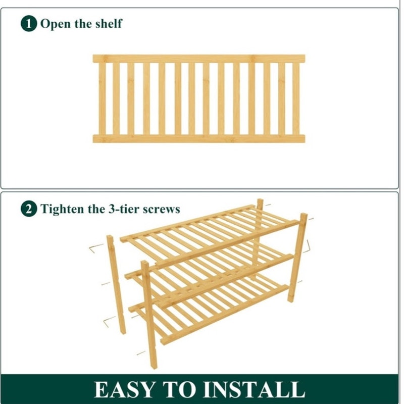 BRAND NEW ~ Natural Bamboo Wood 3-Tier Shoe Rack Shoe Storage Organizer