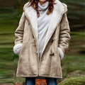 NWOT ~ Women's Khaki Tan Faux Suede Sherpa Lined Coat & Hood ~ Size LARGE