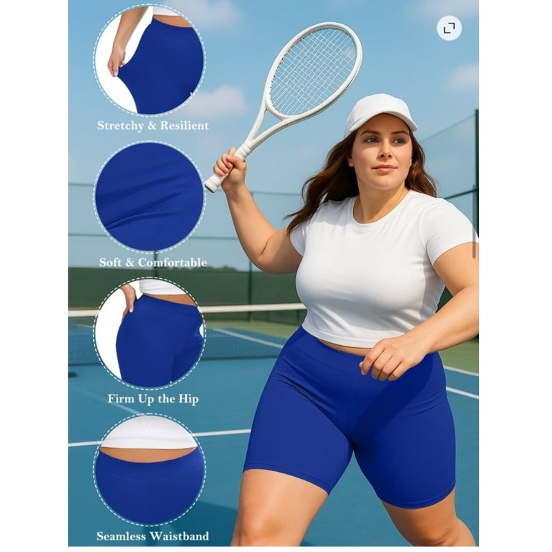 NWT ~ Women's Plus Size Geometric Blue Compression Tummy Control Shorts ~ 1X