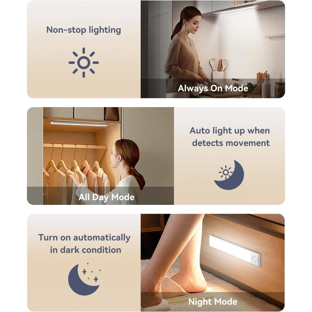 BRAND NEW ~ Set/2 Rechargeable Motion Sensor 13" Under Cabinet Light LED