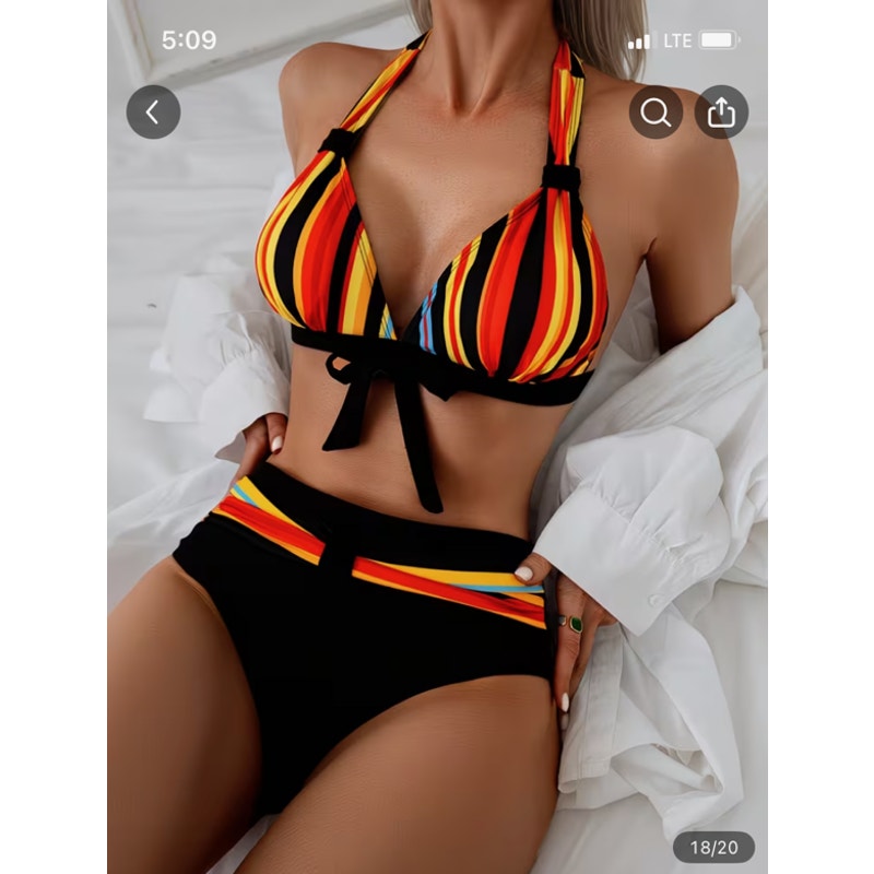 NWT ~ Red & Black Colorful Multistripe Bikini 2pc Swimsuit ~ Women's Size SMALL