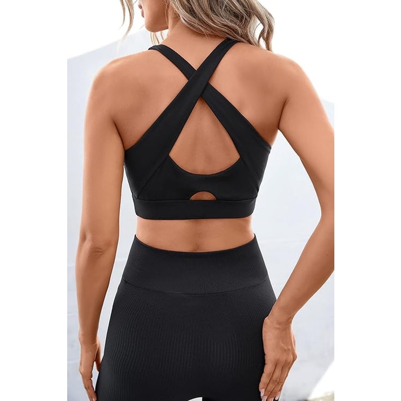 NWT ~ Women's Black High Support Yoga Criss Cross Back Sports Bra ~ Size LARGE