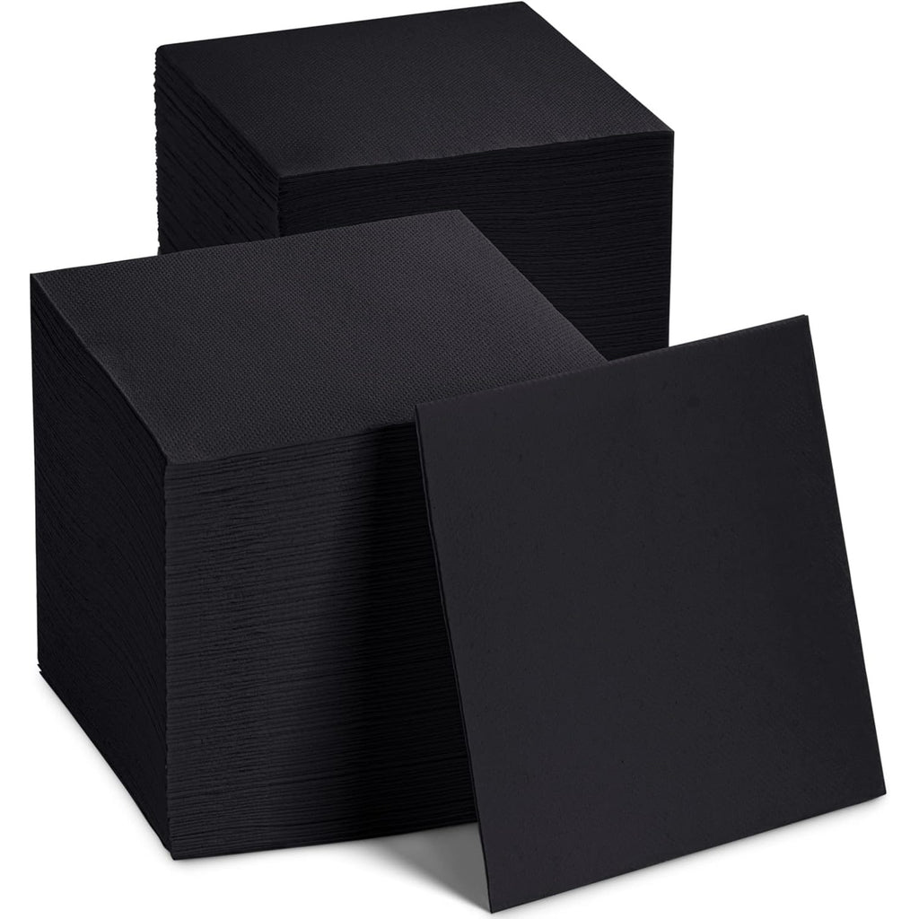 BRAND NEW ~ 200 Black 2-Ply Quilted Paper Disposable Cocktail Napkins ~ 10"x10"