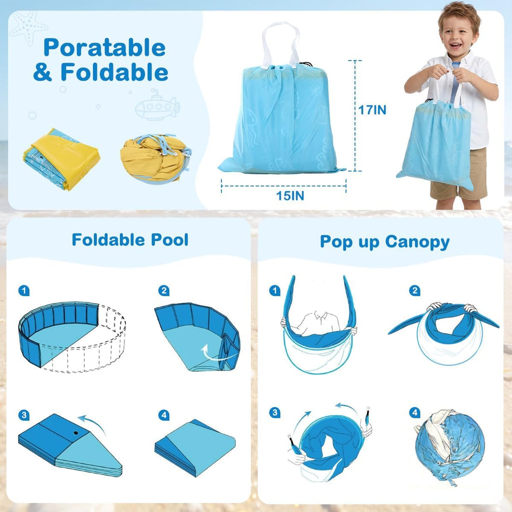 BRAND NEW ~ 47" Portable Foldable Kiddie Swimming Pool with Canopy Sunshade
