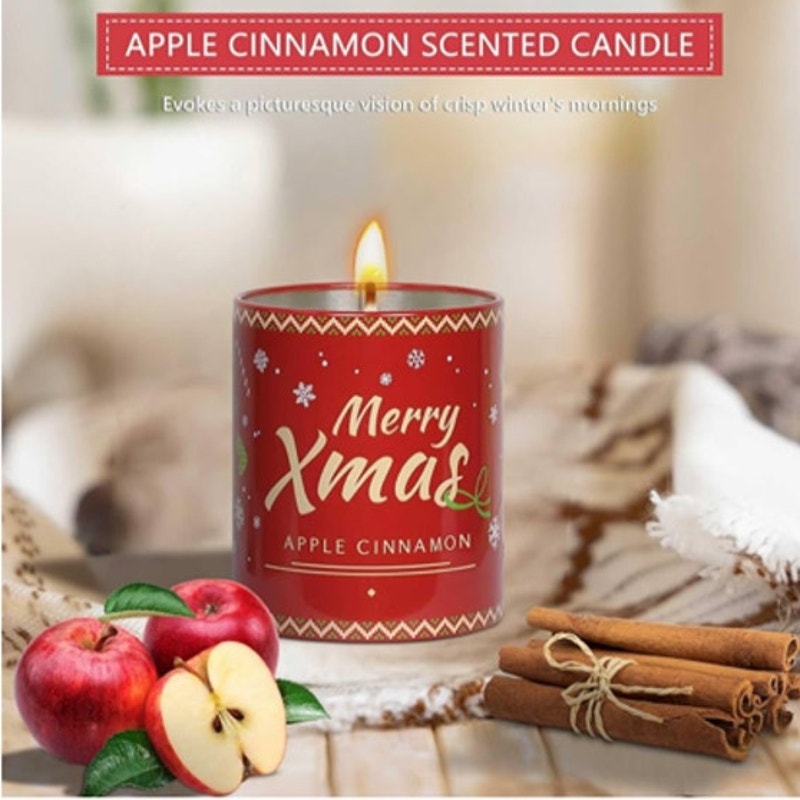 NWT ~ Apple Cinnamon 15.6 oz. Natural Soy Candle Tin & Christmas Gift Box