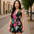 NWT ~ KIRNA ZABETE Black Multicolor Top Wrap Floral Dress ~ Women's Size 10