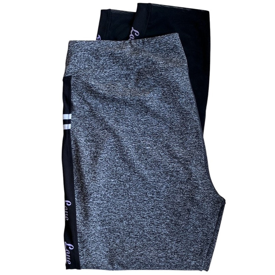 NWT ~ INSPIRED HEARTS Heathered Black "Love" Trim Activewear Leggings ~ Size 1X