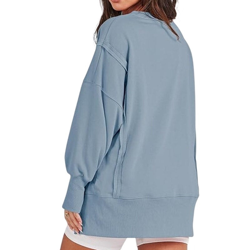 NWT ~ Women's Oversized Light Blue Hi-Lo Tunic Sweatshirt Raw Edge ~ Small