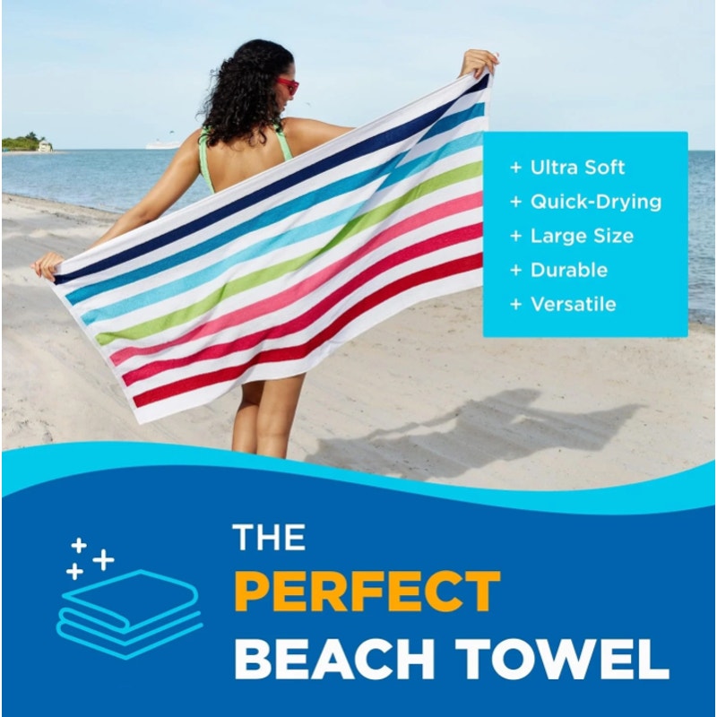 BRAND NEW ~ Set/12 Cabana Stripe Thick Cotton Terry Beach Pool Towel 60"x30"