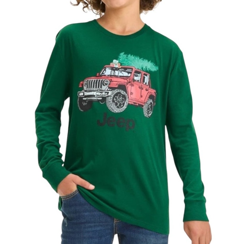 NWT ~ Art Class Boys Long Sleeve Green Christmas Jeep Graphic T-Shirt ~ MED. 8