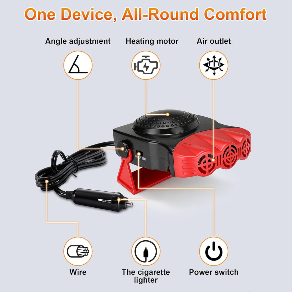 BRAND NEW ~ Red Portable Car Heater Vehicle Defroster 3 Outlets Swivel Bracket