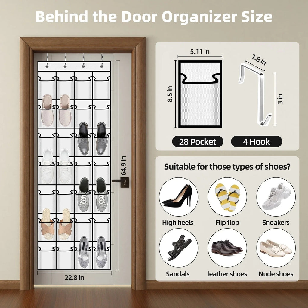 BRAND NEW ~ Over the Door Shoe Organizer 28 Breathable Pockets Hanging Storage