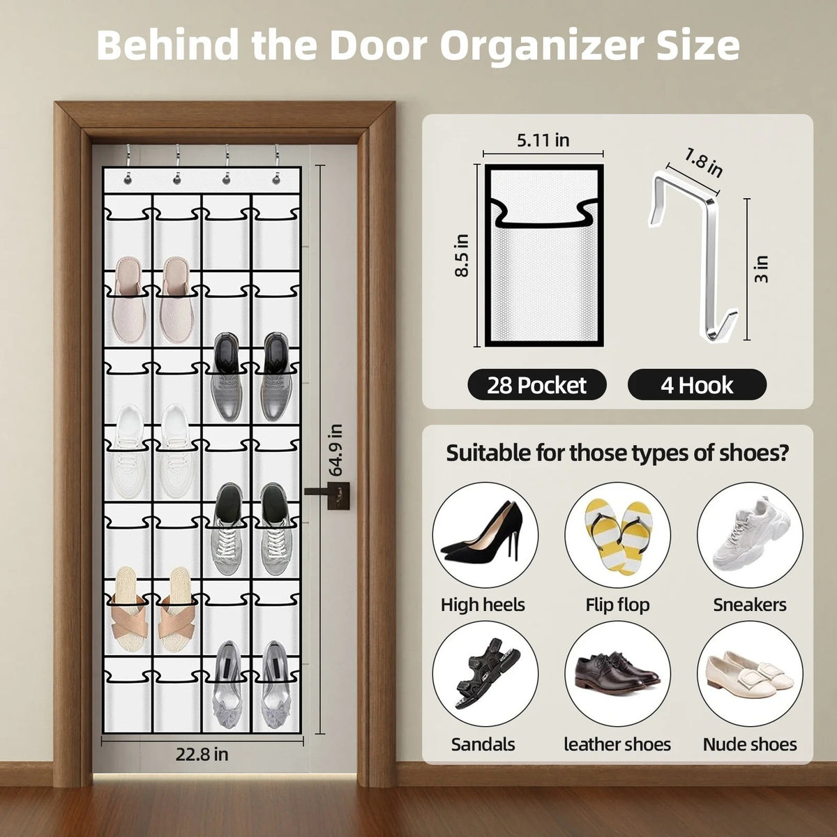 BRAND NEW ~ Over the Door Shoe Organizer 28 Breathable Pockets Hanging Storage