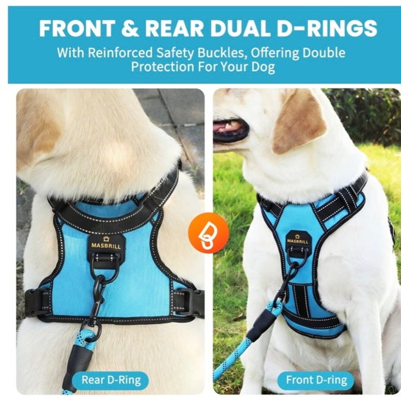 BRAND NEW ~ Blue Reflective Adjustable Padded Dog Harness Handle & Leash ~ LARGE