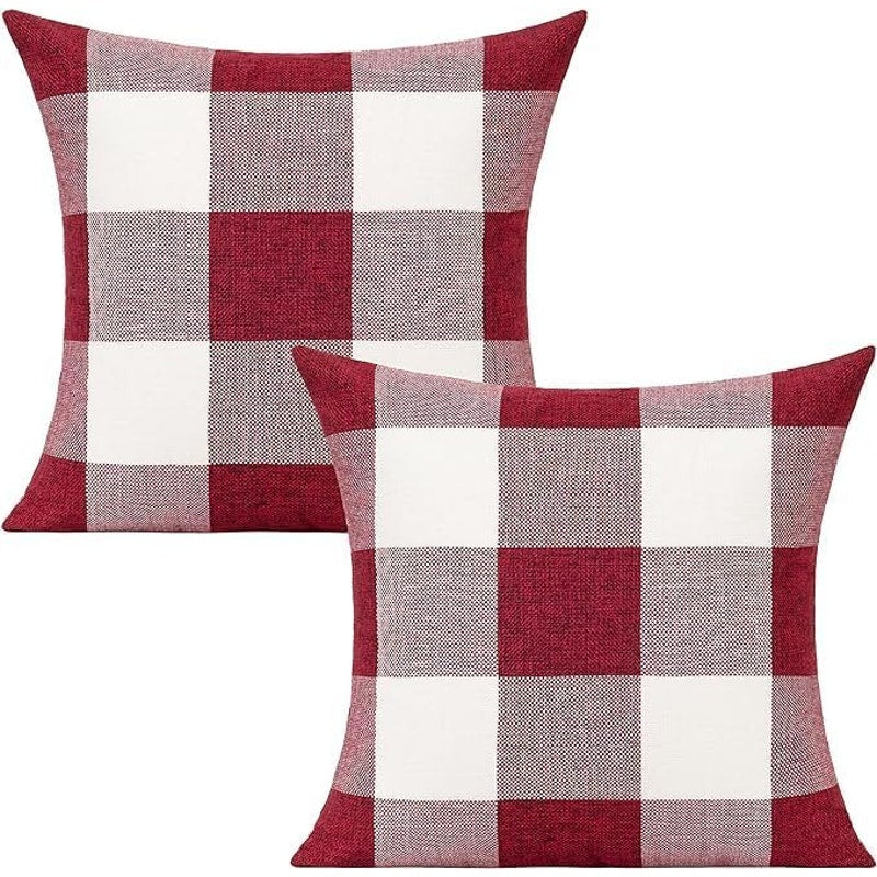 BRAND NEW ~ 2 Buffalo Check Cranberry Red & White Toss Pillow Covers ~ 18 x 18