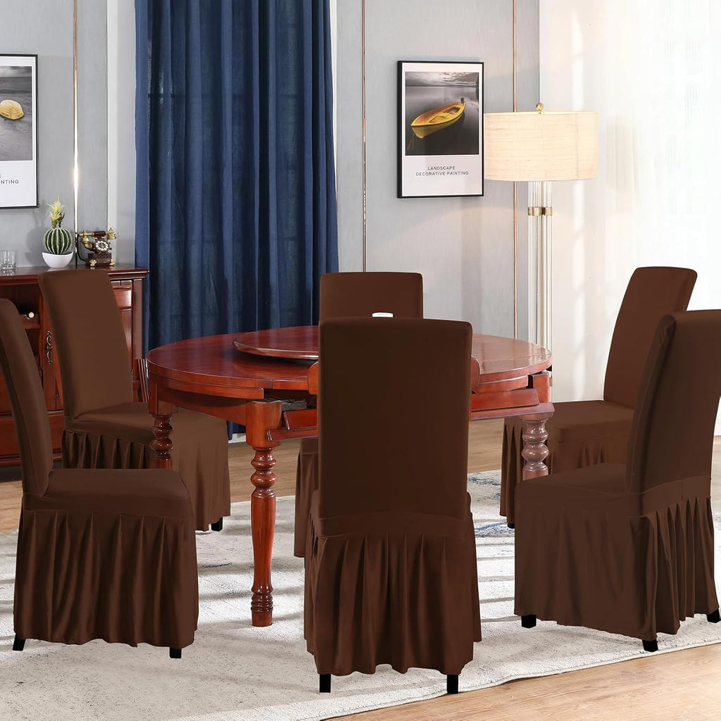 BRAND NEW ~ Set/4 Brown Removable Fitted Chair Skirt Stretch Spandex Covers