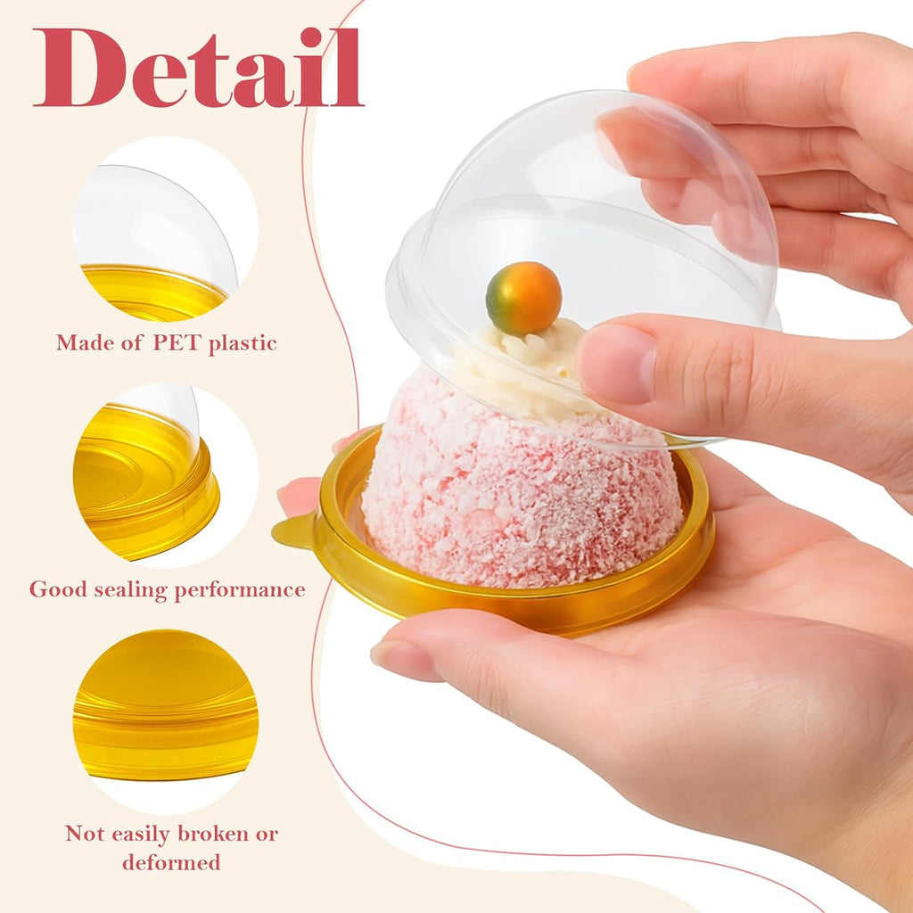 BRAND NEW ~ Set/100 Gold Mini Cupcake Ramekin Clear Dome Lunch Prep Containers