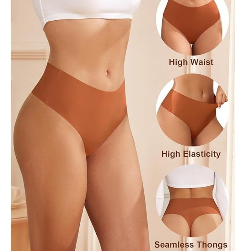 NWT ~ 5 Pack Sexy Muted Earth Tones High Waisted Invisible Seamless Thongs ~ M