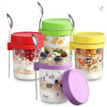 BRAND NEW ~ 16oz Overnight Oats Glass Containers with Colorful Lids and Spoons