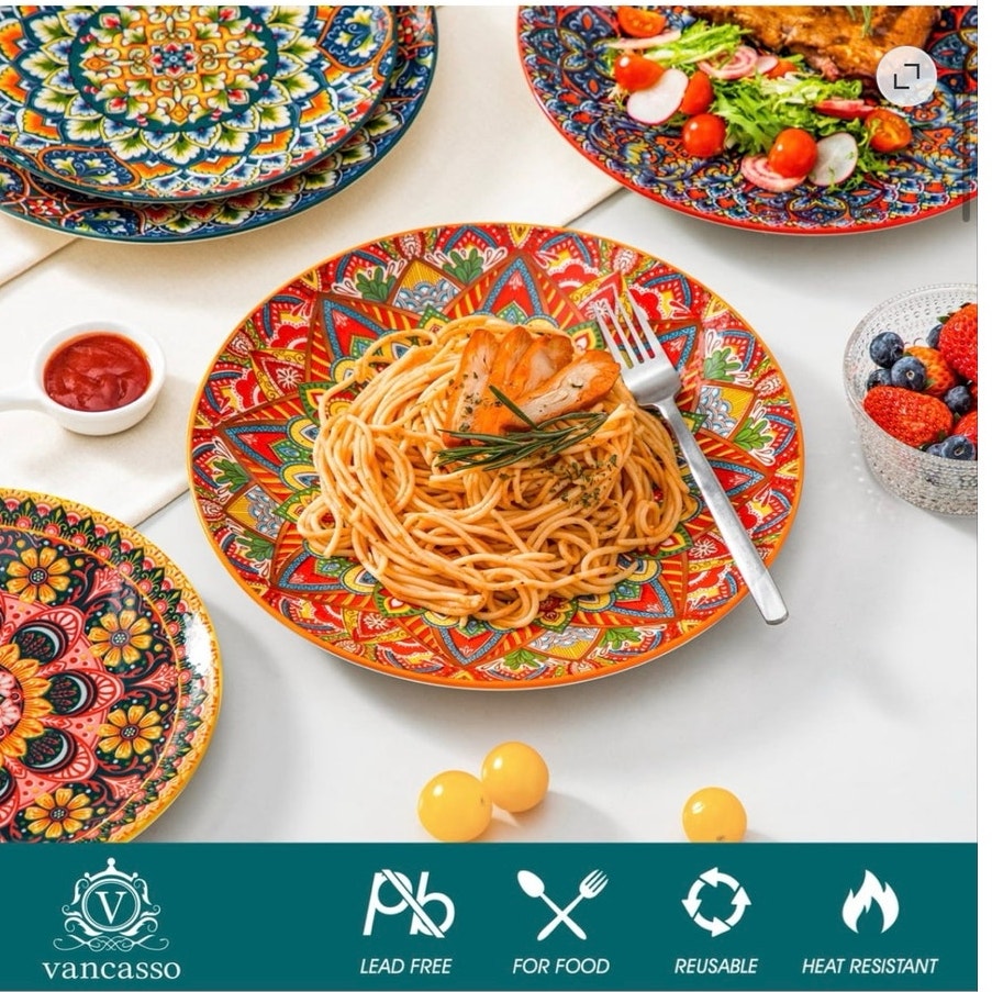 BRAND NEW Set/6 Vancasso Colorful Bohemian 10.5" Ceramic Porcelain Dinner Plates