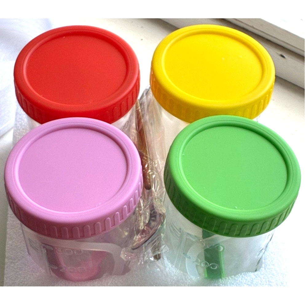 BRAND NEW ~ 16oz Overnight Oats Glass Containers with Colorful Lids and Spoons