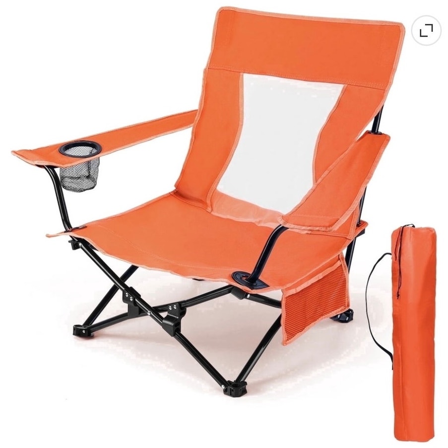 BRAND NEW ~ Orange Folding Low Seat High Back Wide Seat Beach Camping Chair